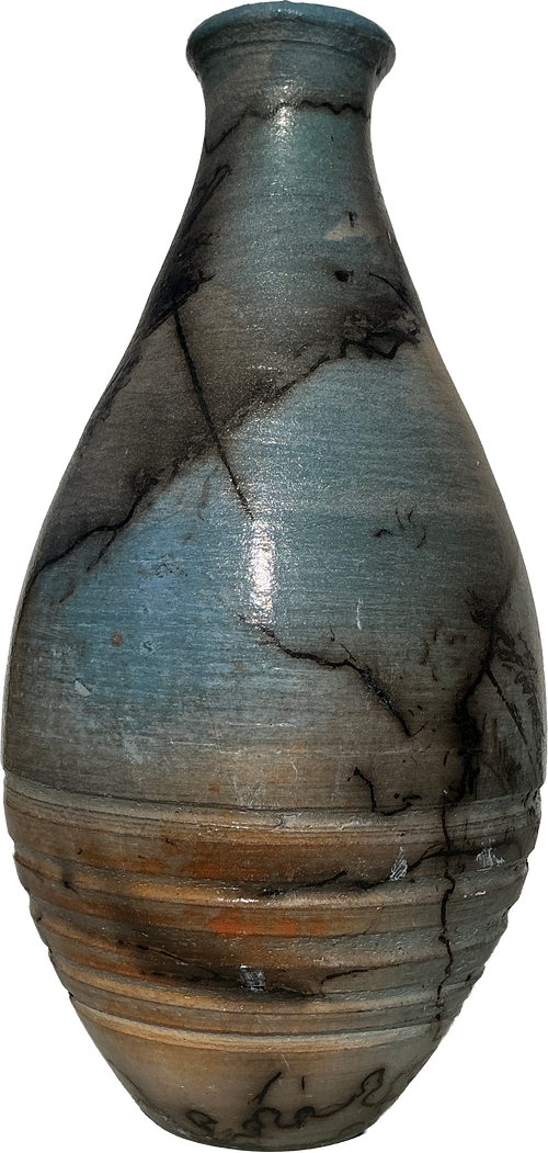 Blue and Orange Horsehair Pottery Vase